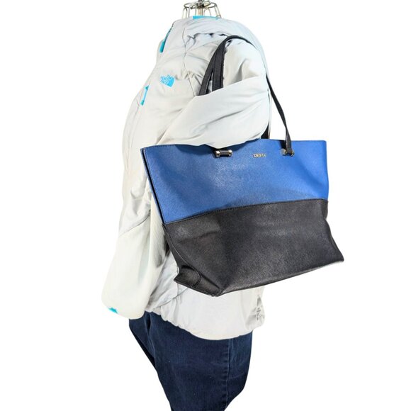 DKNY Blue Black Color Block PVC Bryant Park Large Lined Tote Bag - Picture 9 of 9